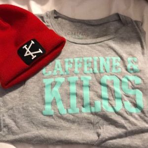 Caffeine and Kilos muscle tank and beanie